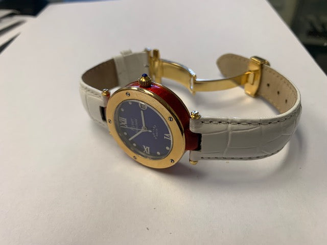 RK 400  Silver case, Red Enameled  with 18 K Yellow Gold  bezel